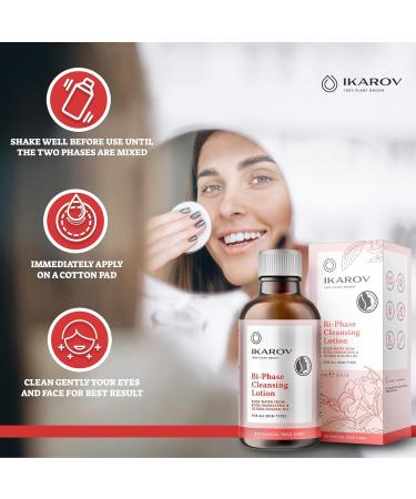 IKAROV Bi-Phase Make up Remover Cleansing Oil for Face | Facial Oil Cleanser for Oily Skin with Bulgarian Rose Water & Jojoba Oil | Eye Makeup Remover Liquid | 100 ml Lotion Cleanser for Dry Skin - Buy Online on GoSupps.com