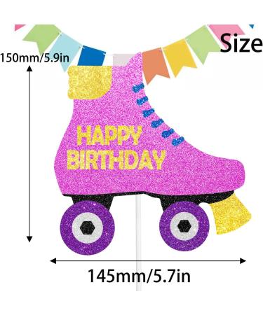 Roller Skate Birthday Cake Topper pink 80s Retro Theme Hip Hop gril Glitter Party Cake Decorations - Buy Online on GoSupps.com