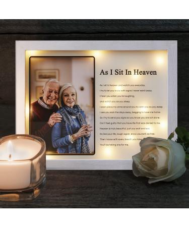 WOODEXPE Sympathy Gift 8" x 10" LED Memorial Shadow Box Memorial Gifts for Loss of Loved One (As I Sit in Heaven Picture Frame)