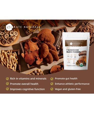 Kate Naturals Organic 7 Mushroom Blend Powder (2oz) - Immune Support & Energy Booster | Rich in Vitamins, Minerals & Antioxidants - Buy Online on GoSupps.com