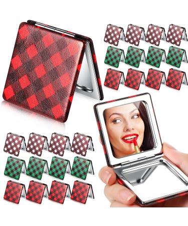 24 Pieces Christmas Compact Mirrors Pocket Mirror Buffalo Plaid Design Mini Christmas Magnifying Portable Makeup Double Sided Pocket Mirror with 2X 1X Magnification for Women Girls Mother Kids Gift