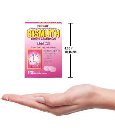HealthA2Z Bismuth 262mg Chewable Tablets - Multi-Symptom Relief - 36 Tablets (3 Packs of 12) - Pack of 3 | Bismuth Subsalicylate - Buy Online on GoSupps.com