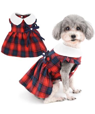 Zunea Plaid Dog Dresses for Small Dogs Summer Princess Dress with Bowknot Cute Puppy Girls Clothes Ruffles Sleeveless Skirt Soft Female Dress Pet Chihuahua Yorkie Apparel Red S S red