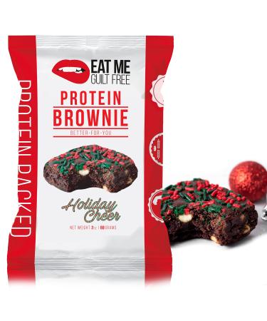 Eat Me Guilt Free, High Protein, Low Carb, Limited Edition Holiday Cheer Brownie, Box of 12 Brownies