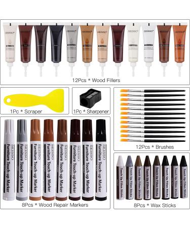 Wood Repair Kit for Furniture 12 Colors Wood Filler with 8 Colors Wood Repair Markers and Wax Sticks Sharpener Kit Scratch Cover Surface Restore-Set of 42 42 Pcs - Buy Online on GoSupps.com