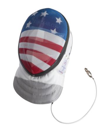 Foil Fencing Sport Mask - CE350N Certified National Grade with Padded Bib - Includes Foil Mask Head Wire - Anti-Glare Finish - Adjustable Strap - USA Flag Mesh Design X-Small