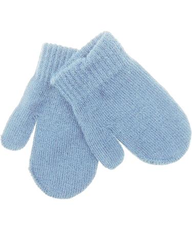 Cute Baby Girls Boys Gender Neutral Toddler Babies Childrens Kids Warm Winter Knit Knitted Magic Stay On Mitts Outdoor Autumn Shower Christmas Gift Fluffy Mittens Gloves 0 Months (Newborn Blue)