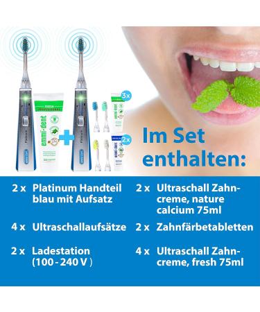Emmi-Dent Ultrasound Toothbrush Platinum Carbon - Ideal for Sensitive Teeth & Gums | Electric Toothbrush for Family & Kids - Blue - Buy Online on GoSupps.com