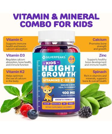 Height Growth Gummies for Kids - Growth Vitamins for Teens Height Increase Multivitamin for Boys & Girls with Calcium Vitamin D C K2 Magnesium Zinc Natural Height Growth Maximizer Supplement 60 PCS Kids Gummies - Buy Online on GoSupps.com