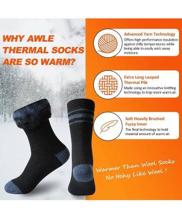 AWLE Warm Thermal Socks - Insulated Heated Heavy Fuzzy Winter Crew Socks - Unisex - 1/2 Pairs Black/Grey Stripe - Medium - Buy Online on GoSupps.com