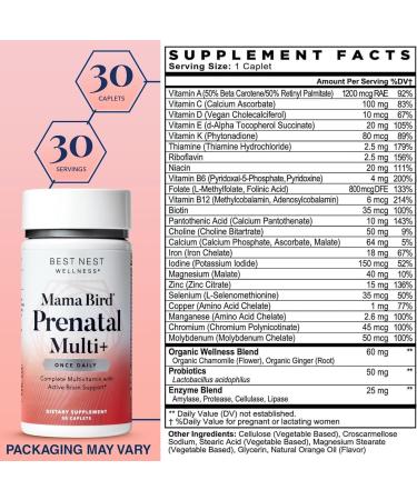 Mama Bird Organic Methylated Prenatal Vitamins with Methylfolate and B12 - Vegan Formula for Healthy Pregnancy - 30 Ct - Buy Online on GoSupps.com