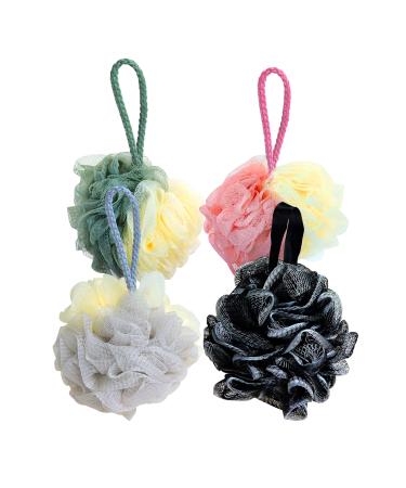 WishLotus Shower Bath Sponge Super Soft Colorful Shower Loofah Body Exfoliating for Men and Women Showering  4pcs set big Full Lather Cleanse Body Shower Mesh (black+green+pink+grey)