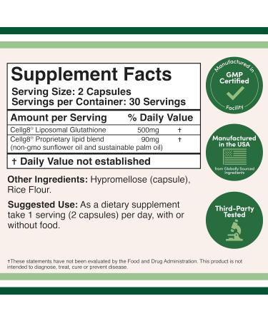 Liposomal Glutathione Supplement 500mg per Serving 60 Capsules (Vegan Safe Non-GMO) Max Absorption Liposomal Glutathione with Genuine Smell and Taste by Double Wood - Buy Online on GoSupps.com