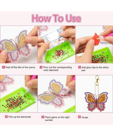20pcs Butterfly and Flower DIY Diamond Keychain Decoration Kit - Cute 5D Handmade Ornaments Craft for Kids - Buy Online on GoSupps.com