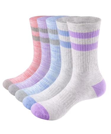 YUEDGE Womens Athletic Hiking Socks Moisture Wicking Cushioned Crew Casual Sports Socks For Womens Size 6-9,9-11 9-11 1*multicolor