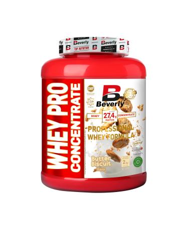 Beverly Whey Pro - Concentr de prot ines de lactos rum - 2 kg - 28 g de prot ines par portion - 58 portions - Tonifie et augmente la masse musculaire (2 KG BISCUIT BEURR ) BISCUIT BEURR 2 KG