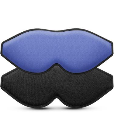 Sleep Mask (Black) + Eye Mask Sleeping (Blue) for Women Men Side Sleeper Light Blocking 3D Contoured Cup Sleeping Mask Soft Breathable Sleep Eye Mask with Adjustable Elastic Strap