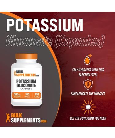 Potassium Gluconate Capsules - 180ct. Potassium Supplement for Health - BulkSupplements.com - Buy Online on GoSupps.com