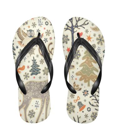 Mnsruu Christmas tree deer fox winter snow flop flop flip sandals home slippers hotel spa bedroom travel m for men women