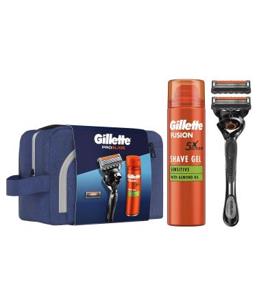 Gillette Proglide wet razing men gift set 1 razor + 1 razor + fusion ultra sensitive beard care razor gel 200 ml + travel bag gift for men