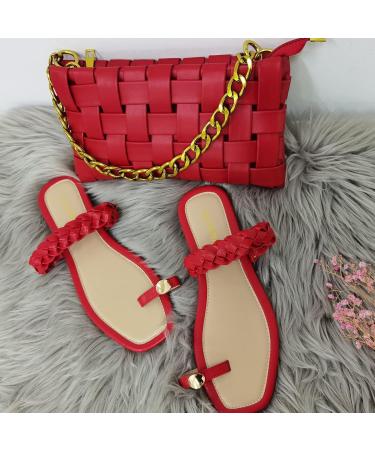 Summer Braided Flip Flops for Women - Fashionable Orthopedic Bunion Corrector Slippers | Casual Leather Ring Toe Beach Shoes - Size 6.5 Red - Buy Online on GoSupps.com