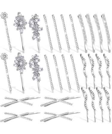 28 Pieces Rhinestone Hair Clips Rhinestone Bobby Pins  Crystal Hair Pins Decorative Rhinestone Hair Barrettes for Wedding  Elegant Bridal Hairpins Hair Accessories for Women  7 Styles(Silver) Assorted Silver