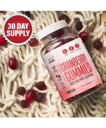 KOSRE Cranberry Gummies 1000mg Cranberry Extract for Urinary Tract Health Supports Bladder Kidney & UTI Relief Non-GMO Vegan & Gluten-Free Cherry Mango Flavor (60 Gummies) - Buy Online on GoSupps.com