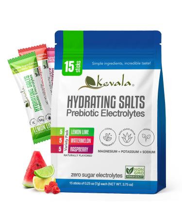Kevala Electrolytes Powder Packets | Sugar Free Drink Mix Packets with Prebiotics, Potassium & Salt Electrolytes for Keto Hydration | Rehydration Support | 1 Pack (15 Sticks)