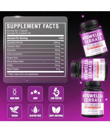 Boswellia Capsules with Boswellia Turmeric Quercetin and More - 90 Capsules for 3 Months Supply - Buy Online on GoSupps.com