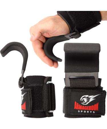 Armageddon Sports Premium Weight Lifting Wrist Hooks Straps for Maximum Grip Support - Deadlift Gloves and Grip Pads Alternative in Fitness Gym Power Training Like Pull Up Deadlifting & Shrugs