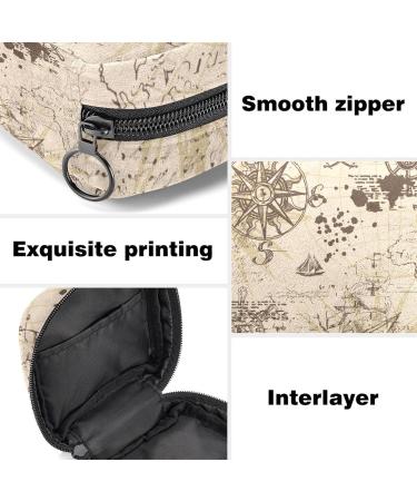 Menstrual Bag with Zipper - Stylish Ladies Napkin & Tampon Collection Bag for Women & Girls | Old Map Sailing Design - Buy Online on GoSupps.com