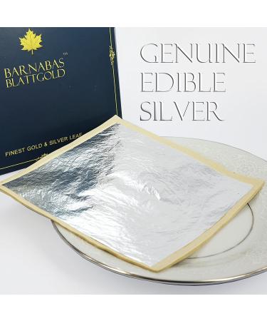 Edible Genuine Silver Leaf Sheets - by Barnabas Blattgold - Large 4.4  inches - 25 Sheets - Loose Leaf 4.4 25 sheets Loose