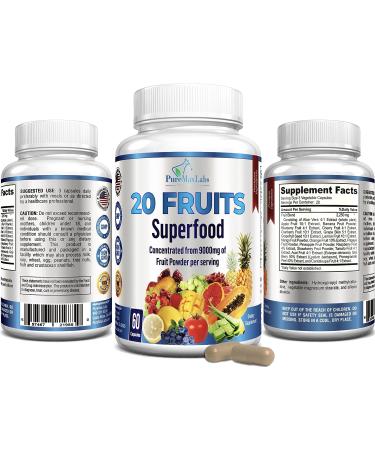20 Fruits Superfood Capsules - Natural Antioxidants with Aloe Vera, Blueberry, Cranberry, and more - Non-GMO Formula - 60 Count - Buy Online on GoSupps.com