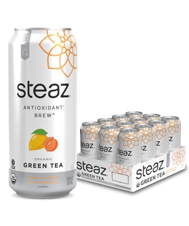 Steaz Organic Iced Green Tea Antioxidant Brew, 16 OZ (Pack of 12) (Zero Calorie Peach Mango)