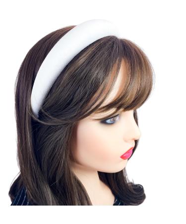 Firecolor Chic Fashion White Padded Headband Velvet Headbands Puffy Sponge Thick Hairbands Vintage Wide Hair bands for Women girls accessories (White)