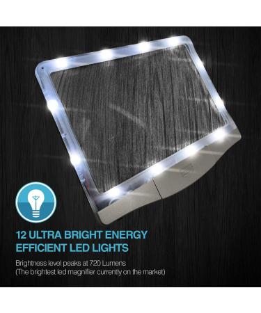 MagniPros 3X Large Ultra Bright LED Page Magnifier with 12 Anti-Glare Dimmable LEDs(Evenly Lit Viewing Area & Relieve Eye Strain)-Ideal for Reading Small Prints & Low Vision Seniors with Aging Eyes Silver - Buy Online on GoSupps.com