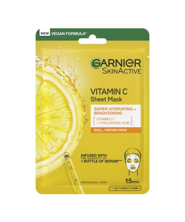 Garnier SkinActive Moisture Bomb Vitamin C Sheet Mask Hydrating & Brightening Face Mask Enriched With Vitamin Cg & Hyaluronic Acid Serum Vegan Tissue