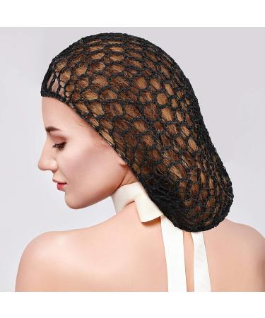 3-Piece Black Mesh Hair Net Set - Rayon Crochet Hair Nets, Knit Snood Hat, Crocheted Sleep Cap - Buy Online on GoSupps.com