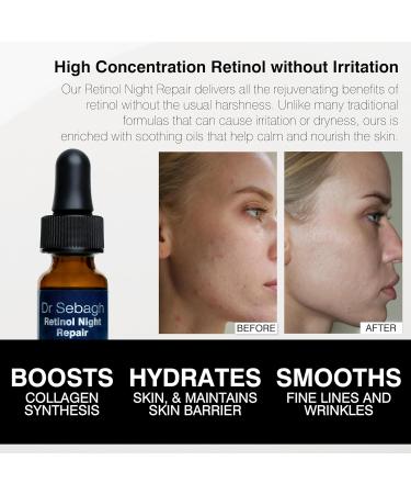 Dr Sebagh Retinol Night Repair (1 fl oz) - High-Strength Retinol Serum for Face - Skin Booster Serum with Vitamin E Rosehip Oil & Squalane - Boosts Collagen & Brightens Skin 1 Fl Oz (Pack of 1) - Buy Online on GoSupps.com