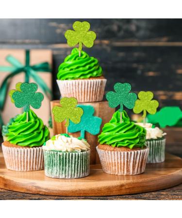 Whaline 120Pcs St Patrick's Day Cupcake Topper Glitter Green Shamrock Cupcake Picks Lucky Clover Food Picks for Irish Holiday Party Supplies Cake Decorations 120 Shamrock - Buy Online on GoSupps.com