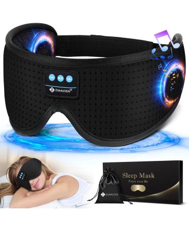 Sleep Headphones, White Noise Bluetooth 5.2 Sleep Eye Mask,3D Breathable Wireless Sleep Mask with Timer for Side Sleepers Travel Relaxation, Meditation, Cool Gadgets for Women Man Cool Black