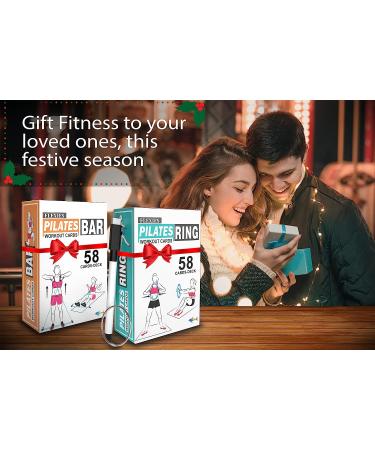 Pilates Bar Workout Cards - 58 Exercise Cards with Stick | Pilates Postures, Instructions, Breathing Tips | Free Ring & Marker - Buy Online on GoSupps.com