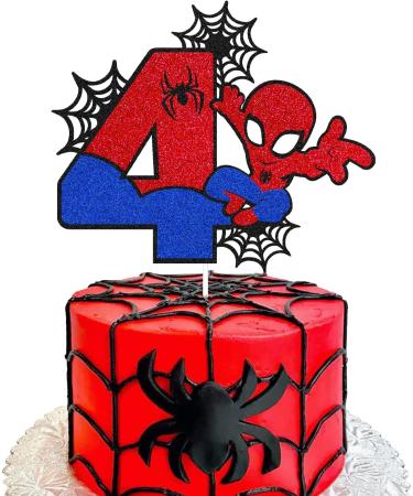 Spider 4th Birthday Cake Topper Spider Cartoon Movie Themed Happy 4s Birthday Cake Decorations for Men Boy Children Four Bday Party Supplies Double Sided Glitter Black DÃ©cor - Buy Online on GoSupps.com