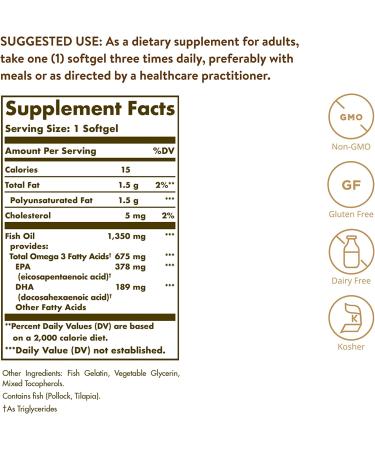 Solgar Kosher Omega-3 675 mg - 50 Softgels | High-Quality Fish Oil Supplement - Buy Online on GoSupps.com