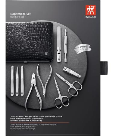 Premium 10-Part Twin Manicure & Pedicure Set - Black Extra Large Nail Clipper Sharp Stainless Steel Tools for Feet & Hands - Buy Online on GoSupps.com