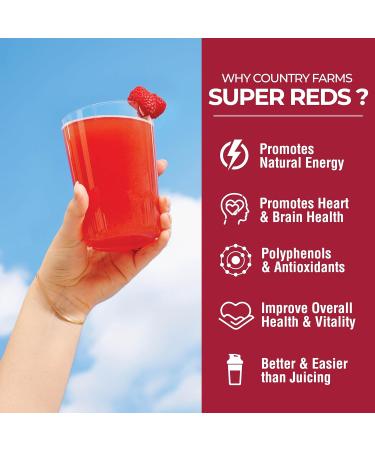 Country Farms Super Reds - Energizing Berry Polyphenol Superfood | 20 Servings - Buy Online on GoSupps.com