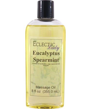 Eucalyptus Spearmint Massage Oil 8 oz With Sweet Almond Oil and Jojoba Oil Preservative Free Perfect for Aromatherapy and Relaxation 8 Ounce