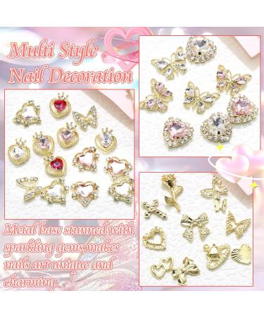 Buy RODAKY 124PCS Gold Nail Charms - 3D Butterfly Pink Crystal Heart & Bow Nail Art Jewelry for Acrylic Nails - Cute Glitter Decorations for Manicure Design - Buy Online on GoSupps.com
