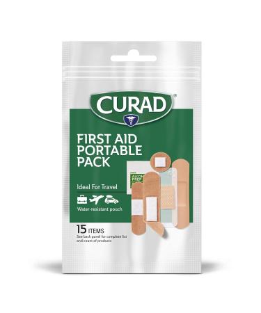 Curad First Aid Portable Pack - Water-Resistant Pouch with Variety Size Bandages and Alcohol Swabs, 12 Packs - Ideal for Travel, Carry-Ons, and Backpacks - Buy Online on GoSupps.com