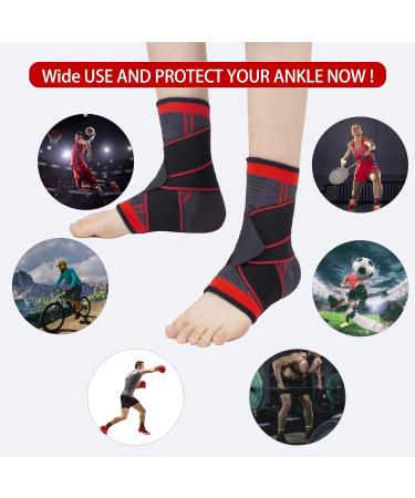 Set of 2 Ankle Compression Sleeves - Adjustable Support for Injury Recovery & Pain Relief - Arch & Foot Stabilizer Wraps for Sprains - M Red - Buy Online on GoSupps.com